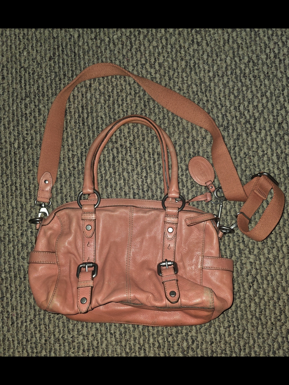 Fossil Coral Leather Satchel with Strap